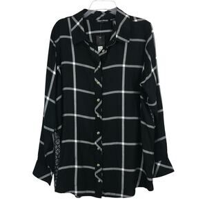 NEW Tolani Emma Plaid Flannel Shirt Printed Back Black Size L